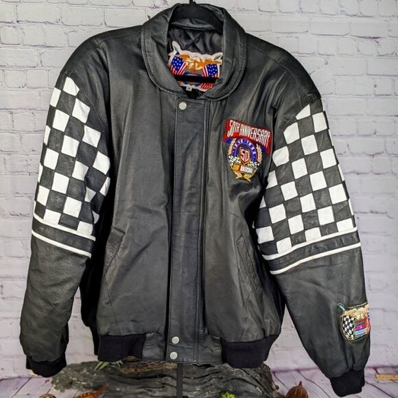 Vintage NASCAR 2000 Black Jeff Hamilton Leather Jacket - Picture 1 of 7